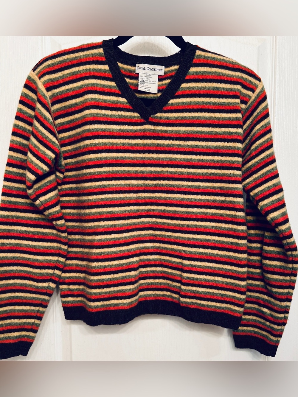 Casual Connection Lambswool V-Neck Striped Sweater